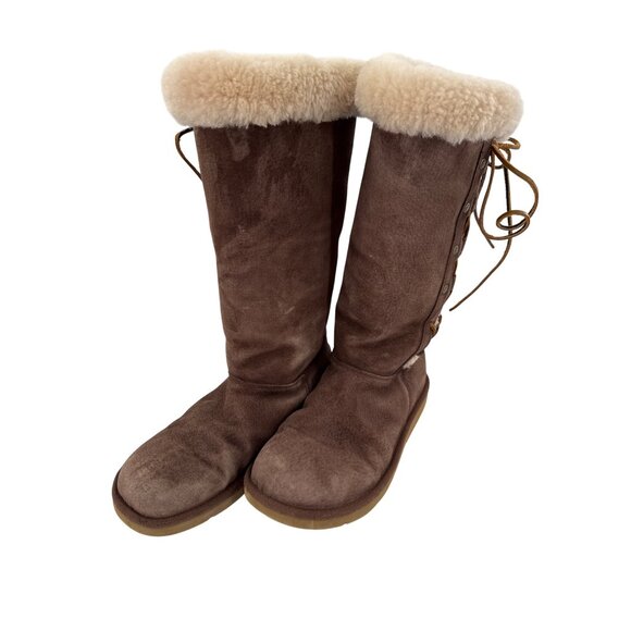 Brown UGG Australia Womens Sz 10 Shearling & Suede Winter Boots - Picture 1 of 8